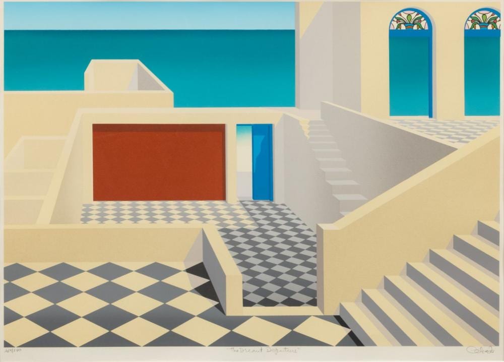 Humberto Calzada comparable auction result: humberto calzada cuban american 1944 2025 serigraph on bfk rives wove paper the dreamt departure h 18 5 w 26 5 frame size h 27 w 33