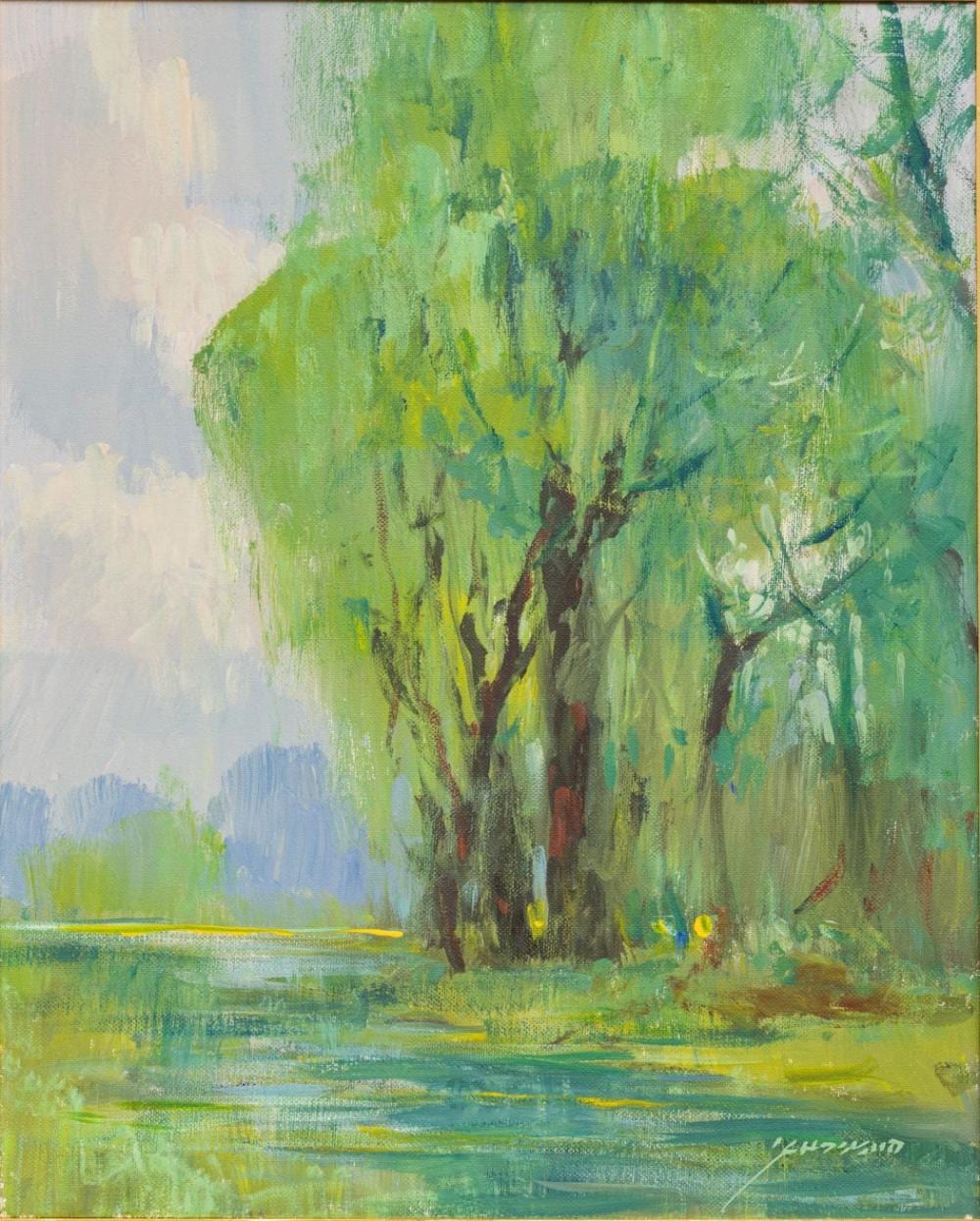 Michael Schofield comparable auction result: michael schofield american b 1947 oil on canvas weeping willows h 19 5 w 16 frame size h 26 5 w 22 75
