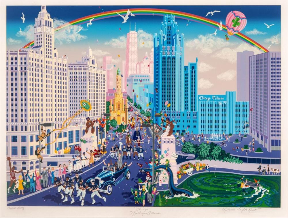melanie taylor kent american 20th c serigraph on paper 1988 chicago michigan avenue h 22 w 30 frame size h 34 w 41 5 · DuMouchelles · 2026-03-20 Melanie Taylor Kent comparable auction result: melanie taylor kent american 20th c serigraph on paper 1988 chicago michigan avenue h 22 w 30 frame size h 34 w 41 5
