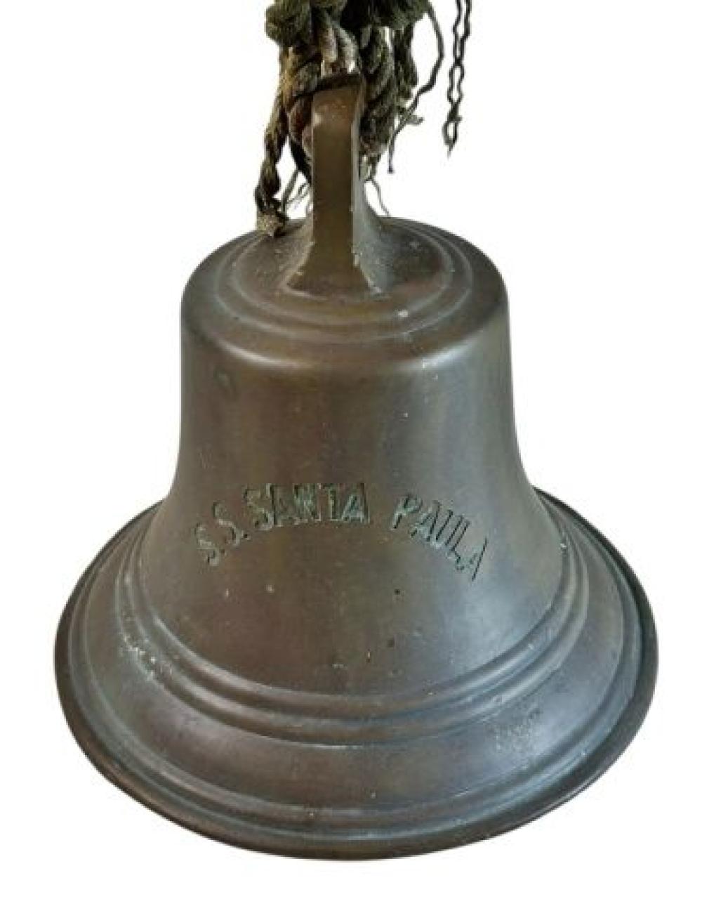 Antique Cast Bronze Ship's Bell, S.S. Santa Paula sold by J. James Auctioneers and Appraisers, lot 12 — auction record photograph
