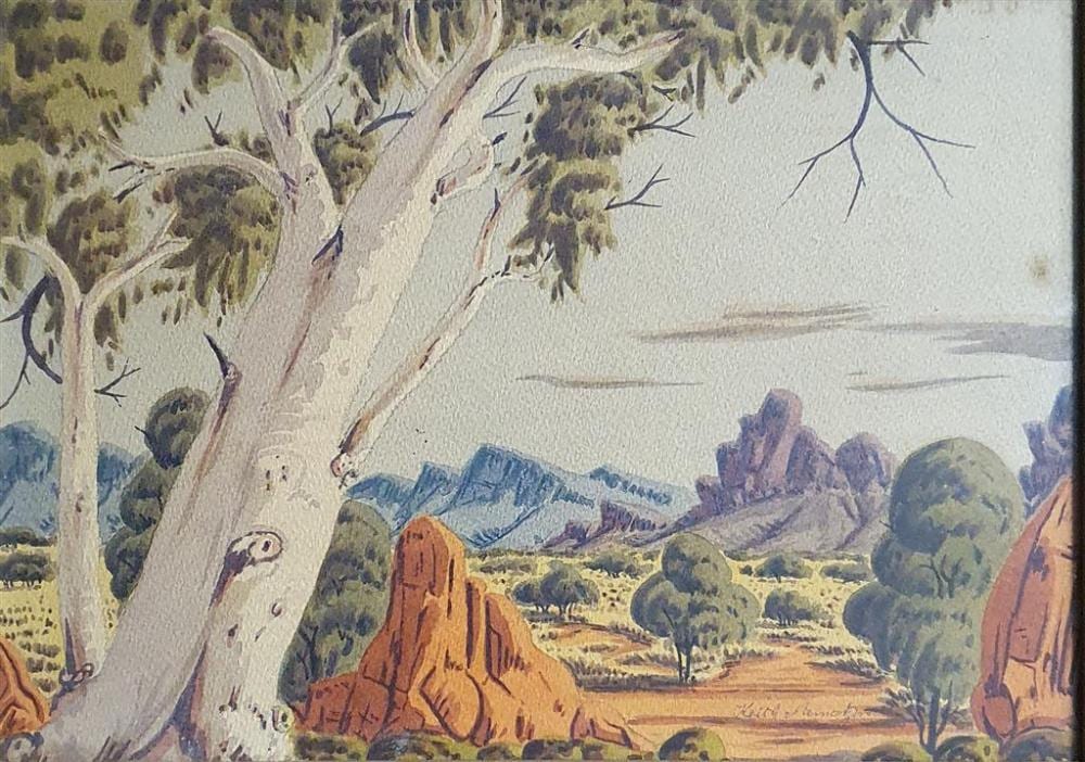 Keith Namatjira comparable auction result: keith namatjira 1938 1977 untitled central australian landscape watercolour signed lower right 23 5 x 33 5 cm
