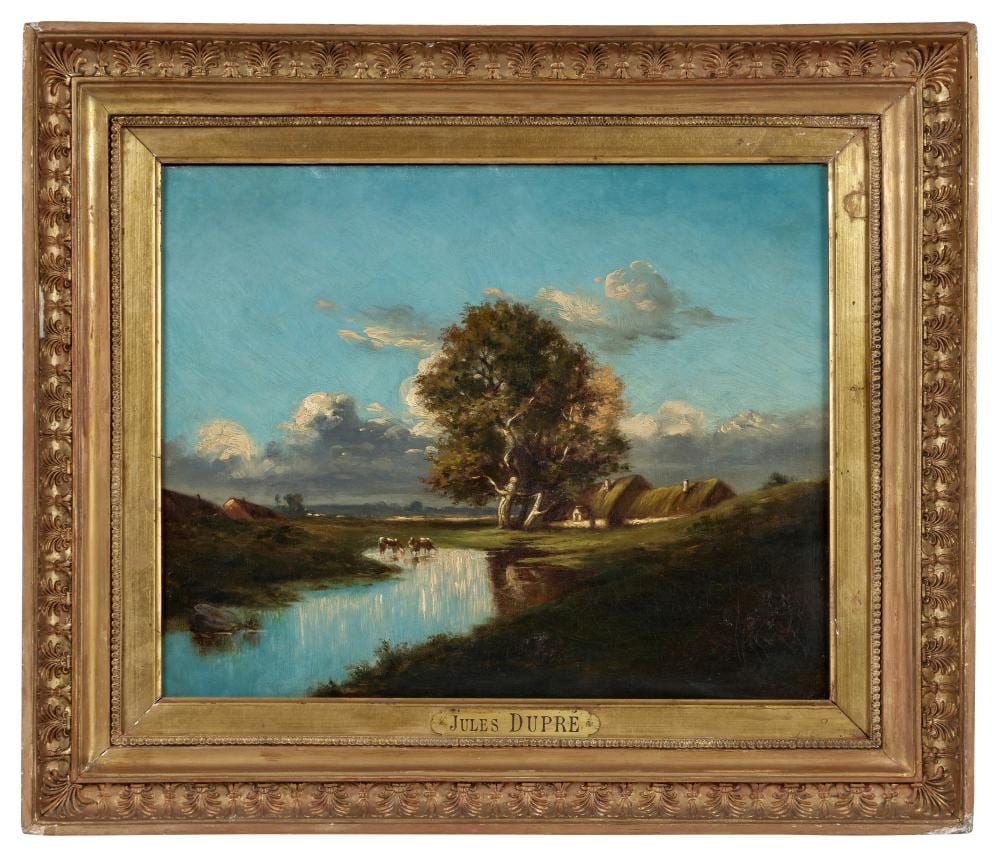 Jules Dupré comparable auction result: jules dupr 1811 1889 chaumi res et vaches l abreuvoir huile sur toile sign en bas dr