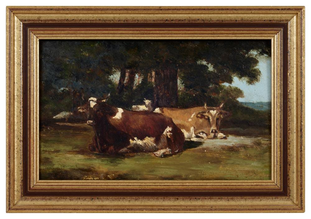 André (1801) Giroux comparable auction result: andr giroux 1801 1879 vaches au repos huile sur panneau porte au dos une tiquette ancien