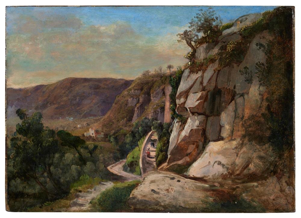 Antoine Chintreuil comparable auction result: antoine chintreuil 1814 1873 paysage d italie vers 1840 huile sur papier contrecoll e sur pan