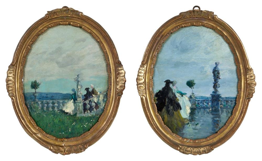 emma ciardi italie 1879 1933 sc ne galante costum e au jardin une paire huile sur carton en · Osenat · 2026-03-15 Emma Ciardi comparable auction result: emma ciardi italie 1879 1933 sc ne galante costum e au jardin une paire huile sur carton en