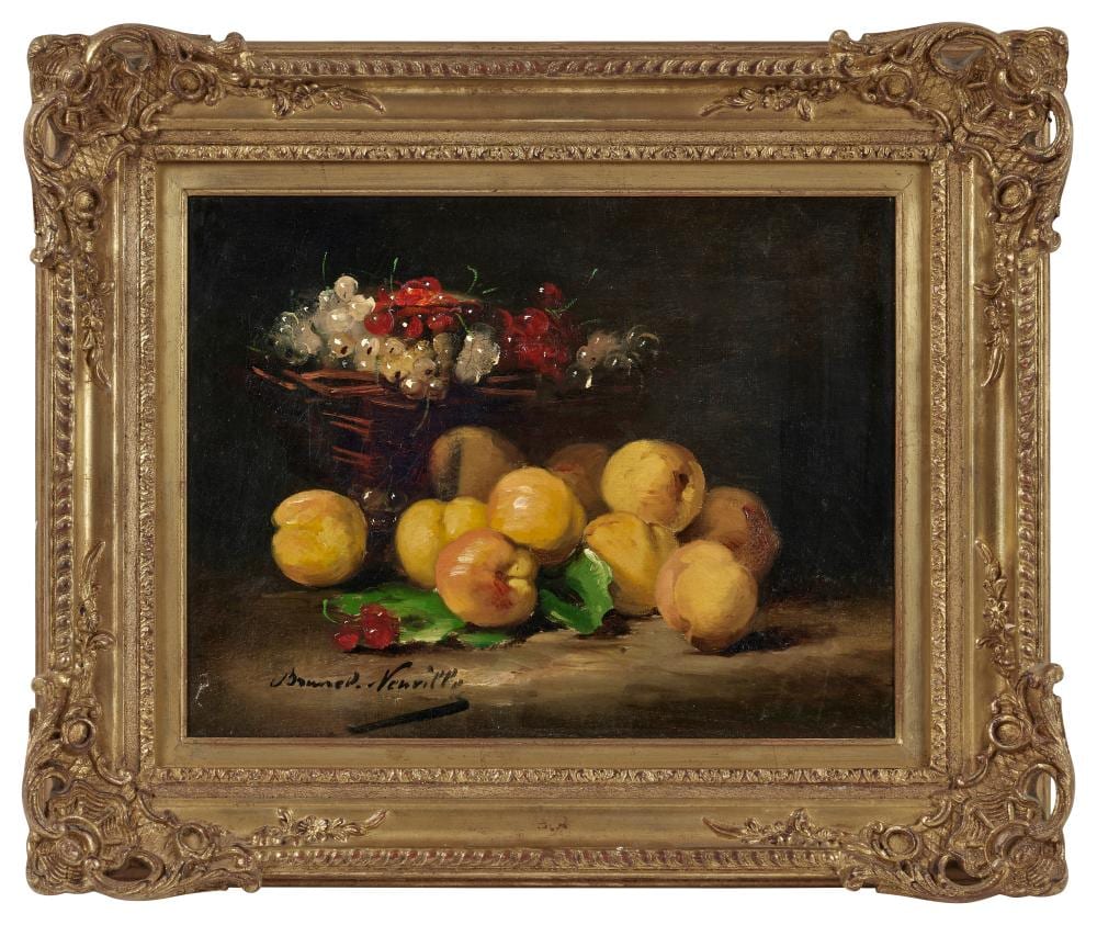 alfred arthur brunel de neuville 1852 1941 abricots et panier de groseilles huile sur toile · Osenat · 2026-03-15 Alfred Arthur Brunel De Neuville comparable auction result: alfred arthur brunel de neuville 1852 1941 abricots et panier de groseilles huile sur toile