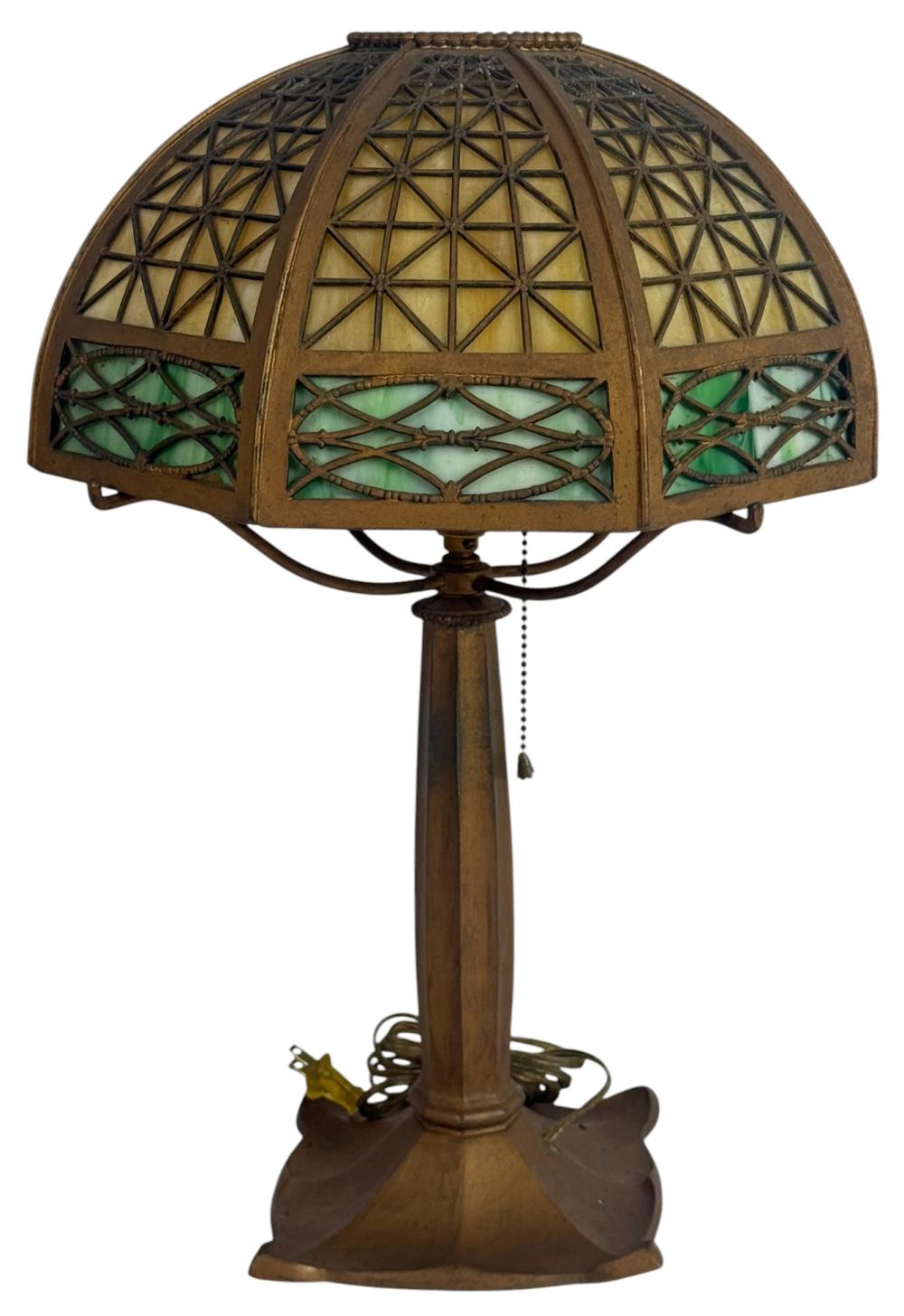 Antique Bradley & Hubbard Slag Glass Table Lamp sold by MiddleManBrokers, lot 132 — auction record photograph