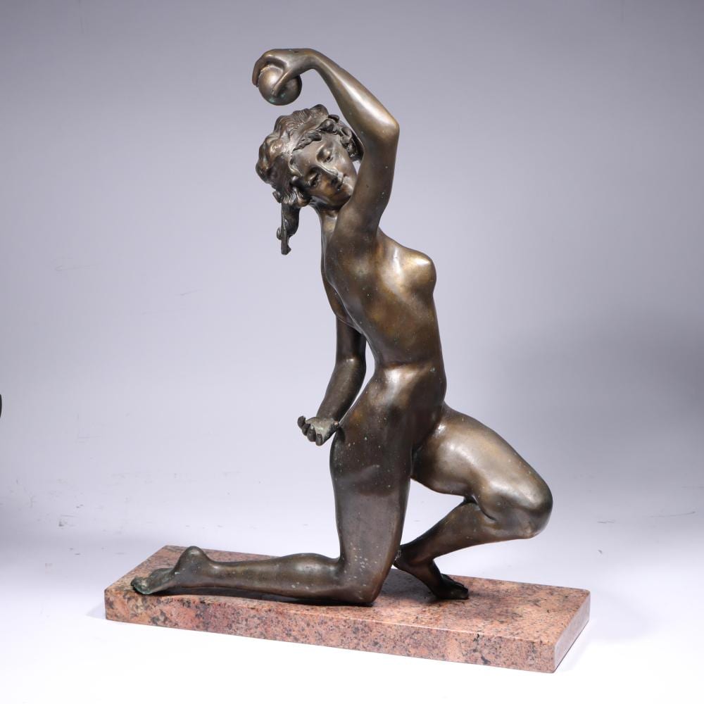 Fortunato Gori comparable auction result: affortunato fortunato gory france italy 1895 1925 large female nude dancer with ball bronze on granite plinth 21 h x 17 w x 5 3 4 d