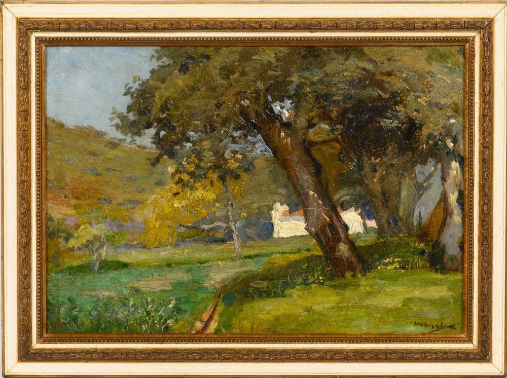 Armando de Lucena comparable auction result: armando de lucena paisagem com convento leo sobre platex dim aprox 27 5 x 29 5 cm