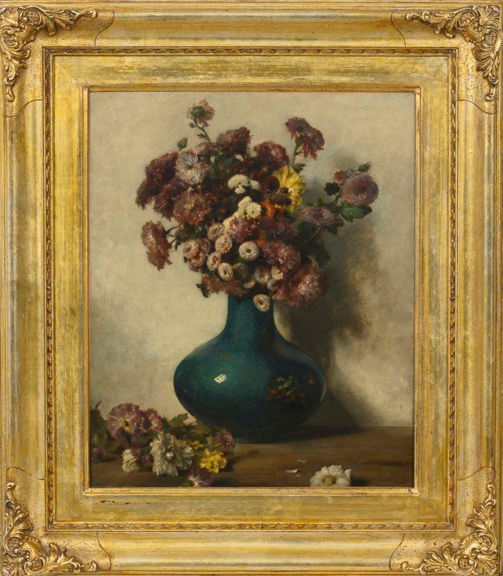 Jules Laurens comparable auction result: jules laurens natureza morta leo sobre tela dim aprox 46 x 38 cm