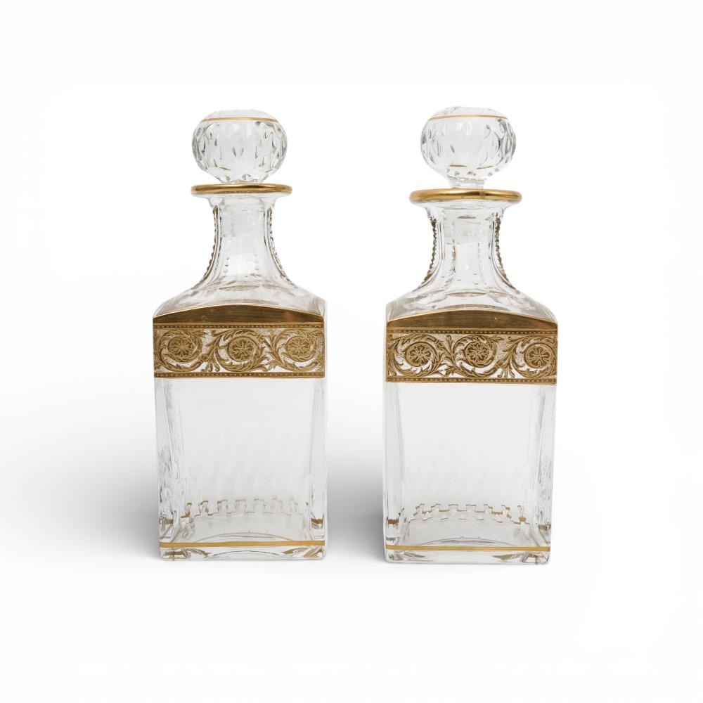 Pair Of St. Louis “Thistle” Crystal Whiskey Decanters sold by Akiba Galleries, lot 19 — auction record photograph