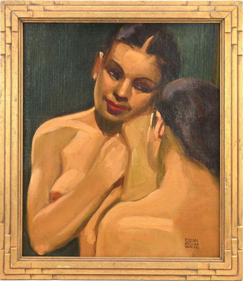 Dean Cornwell comparable auction result: dean cornwell american 1892 1960 oil on canvas board two ladies 16 1 2 x 14 inches overall frame size 19 x 16 1 2 inches