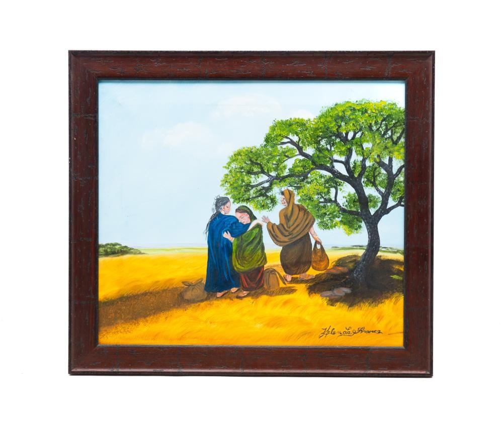 Helen LaFrance comparable auction result: helen lafrance american 1919 2020 acrylic on canvas of three women in a landscape frame 24 h 27 w