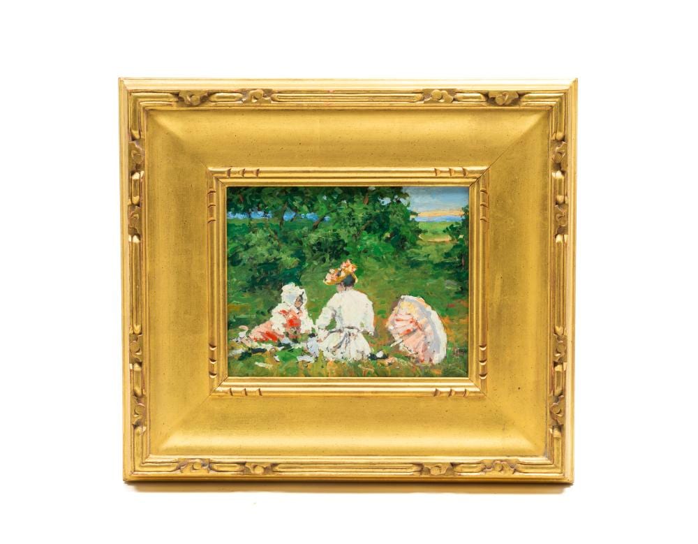 Franklin Edward Morris comparable auction result: franklin edward morris ohio new york 1938 2009 w m chase garden oil painting frame 16 h 18 w image 8 h 10 w