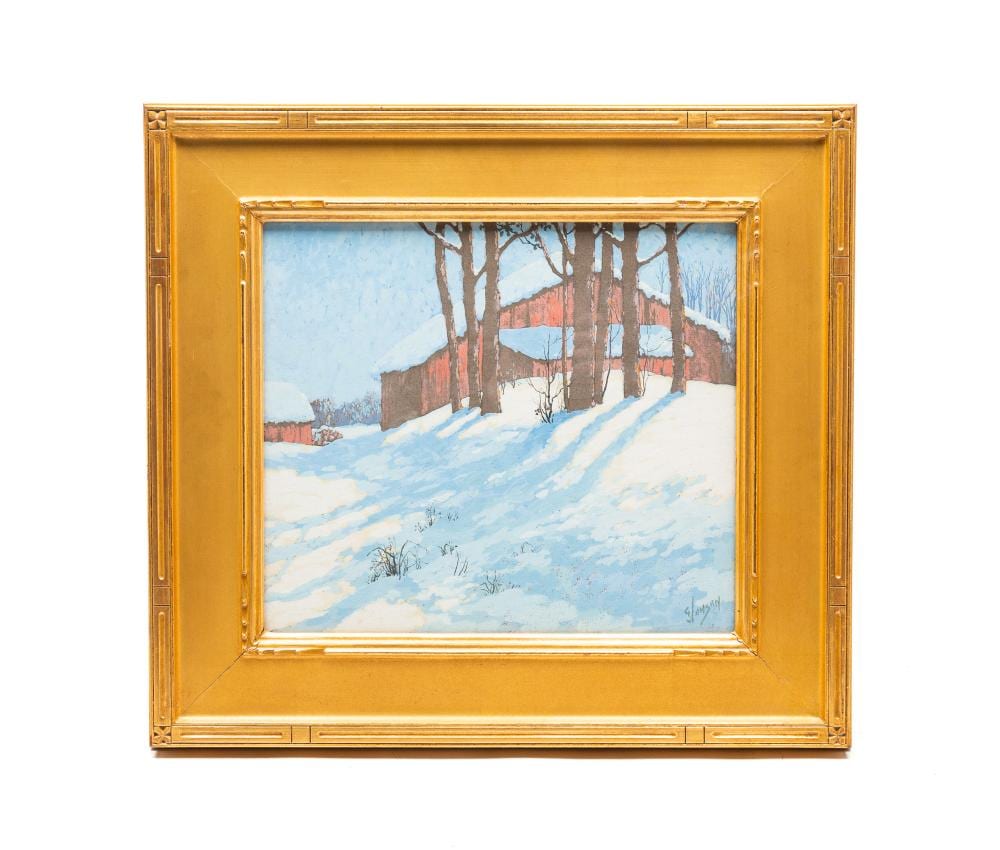 George Jensen comparable auction result: george jensen toledo ohio 1878 1977 oil on artist s board of a winter scene frame 21 h 23 w sight 13 5 h 15 25 w