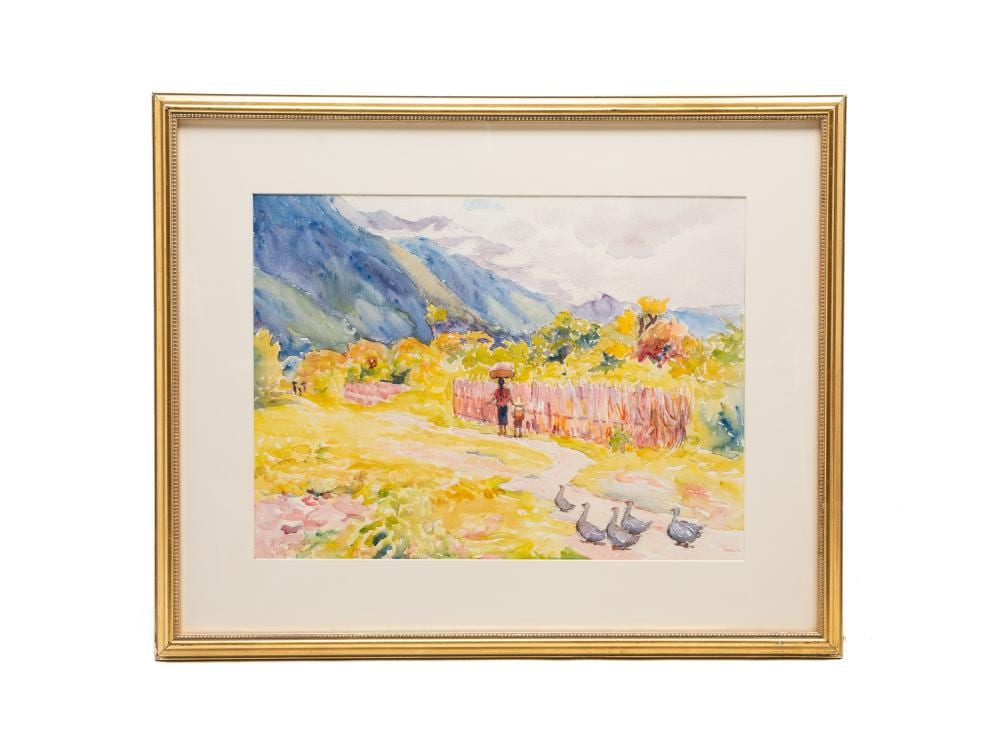 Emma Mendenhall comparable auction result: emma mendenhall cincinnati ohio 1873 1964 watercolor on paper of a landscape with figures and ducks framed 22 h 27 w