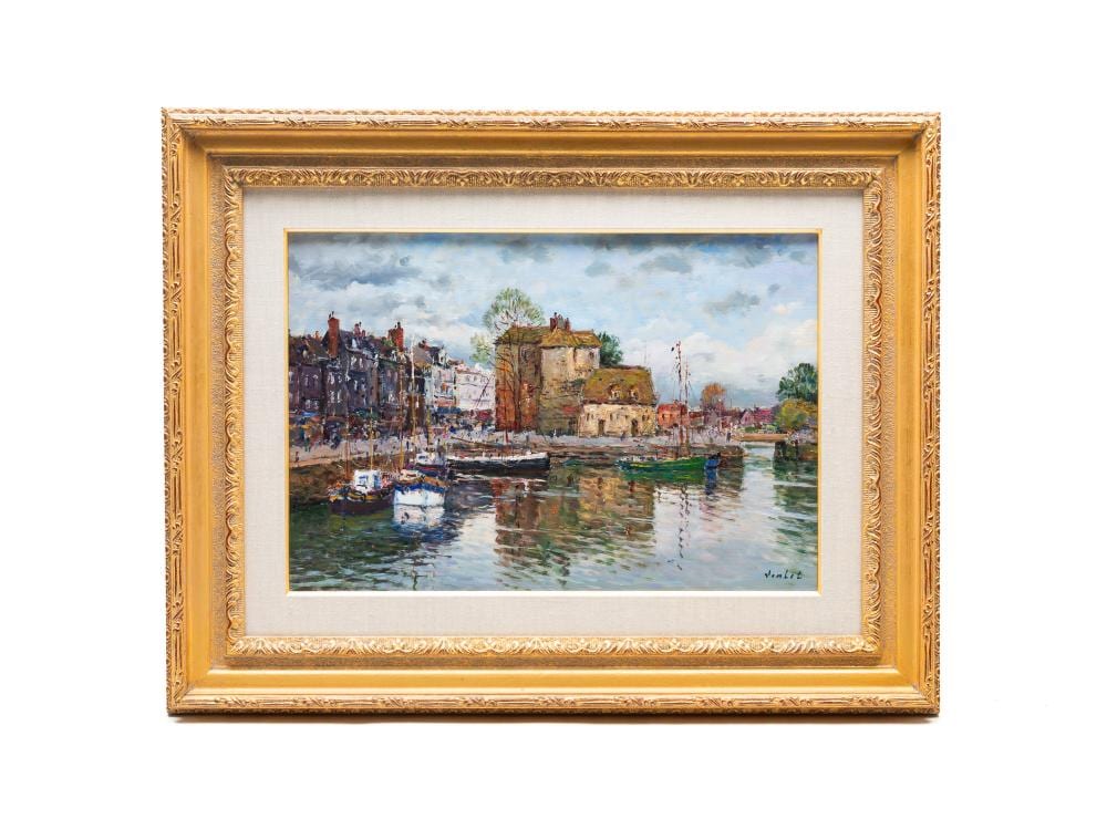 Laurent Vialet comparable auction result: laurent vialet french b 1967 oil on canvas waterfront scene frame 24 h 30 75 w canvas 14 75 h 21 5 w