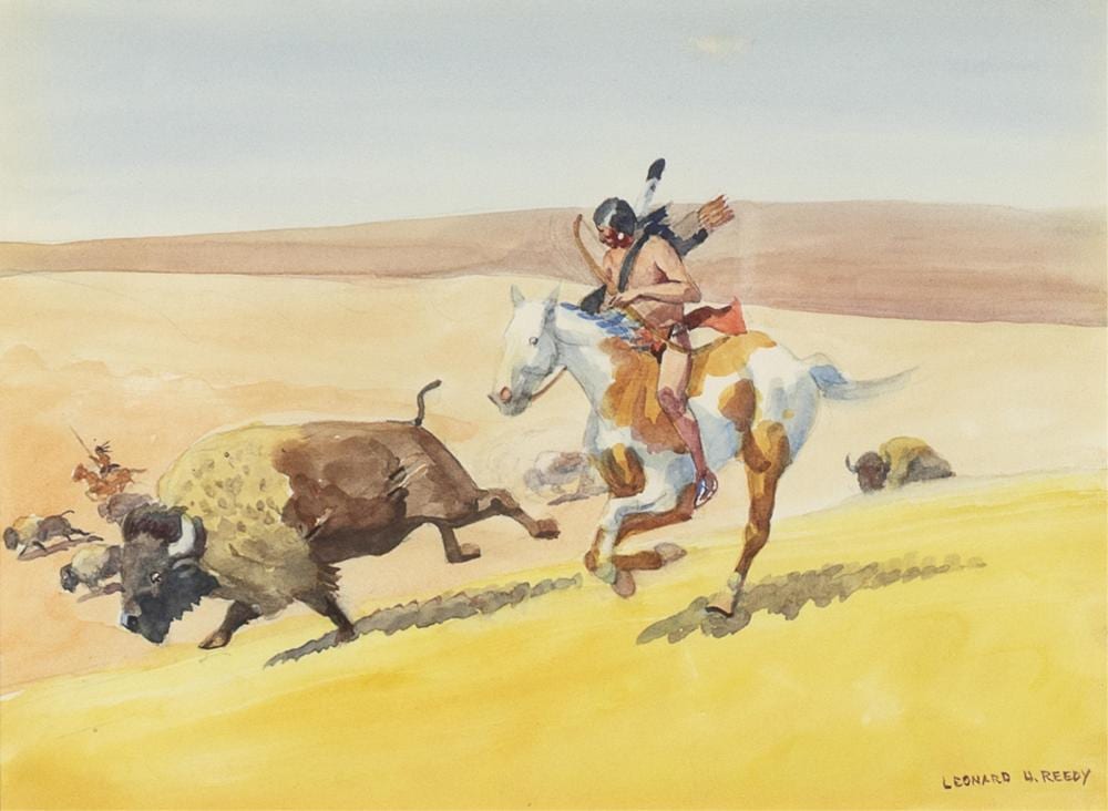 Leonard Howard Reedy comparable auction result: leonard howard reedy indian and bison ca 1940