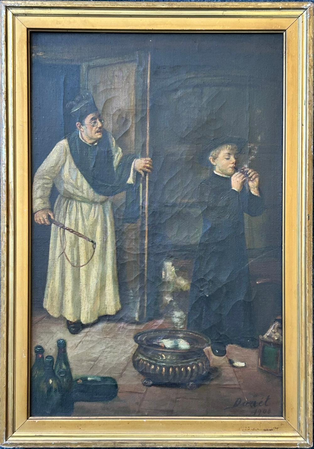 Joseph M. Kavanagh comparable auction result: a painting of priest and smoking novice after joseph malachy kavanagh