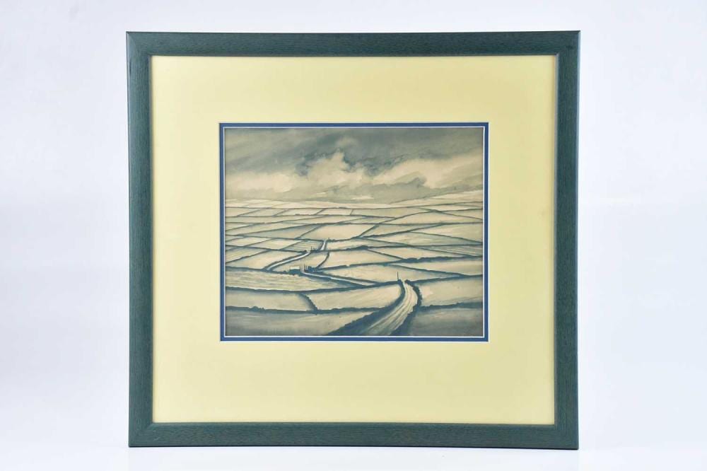 Trevor Grimshaw comparable auction result: trevor grimshaw 1947 2001 watercolour farmhouse and fields signed 21 x 25 5cm framed and glazed