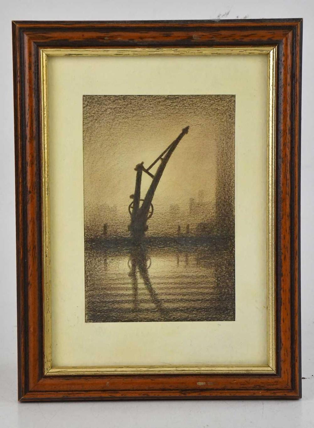 Trevor Grimshaw comparable auction result: trevor grimshaw 1947 2001 pencil and graphite crane on river 12 x 8cm framed and glazed