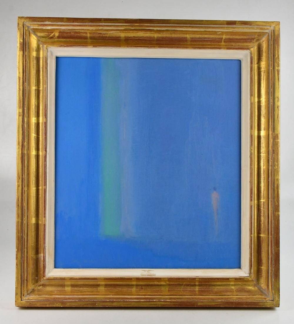 john miller 1931 2002 oil on canvas interior landscape light blue green i signed and dated 1990 verso 45 x 40cm framed · Adam Partridge Auctioneers · 2026-03-14 John Miller comparable auction result: john miller 1931 2002 oil on canvas interior landscape light blue green i signed and dated 1990 verso 45 x 40cm framed