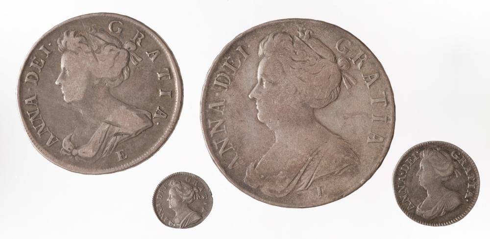 Anne Poirier comparable auction result: anne 1702 1714 silver coins including crown 1707 half crown 1707