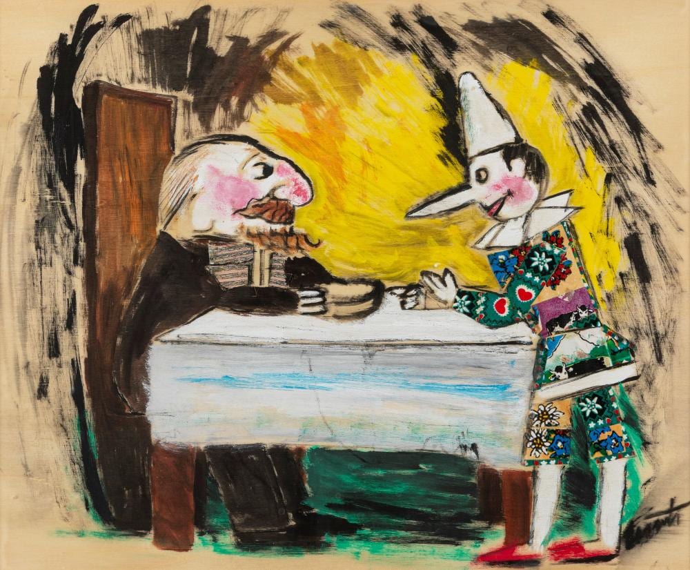 emanuele luzzati pinocchio e geppetto 90s · Finarte · 2026-03-24 Emanuele Luzzati comparable auction result: emanuele luzzati pinocchio e geppetto 90s