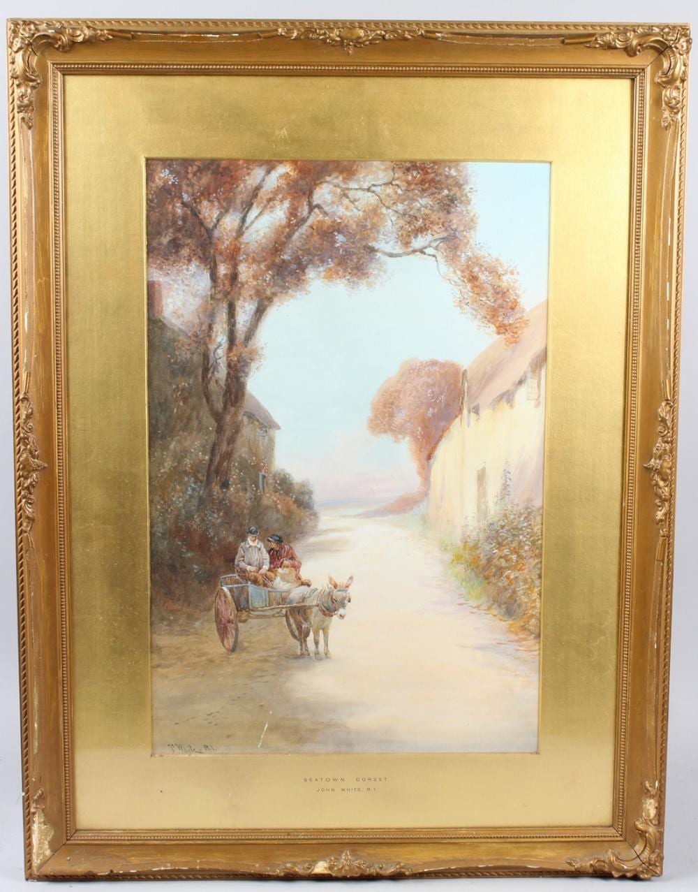 John White comparable auction result: john white 1851 1933 seatown dorset couple on a donkey cart watercolour signed 53 x 35cm
