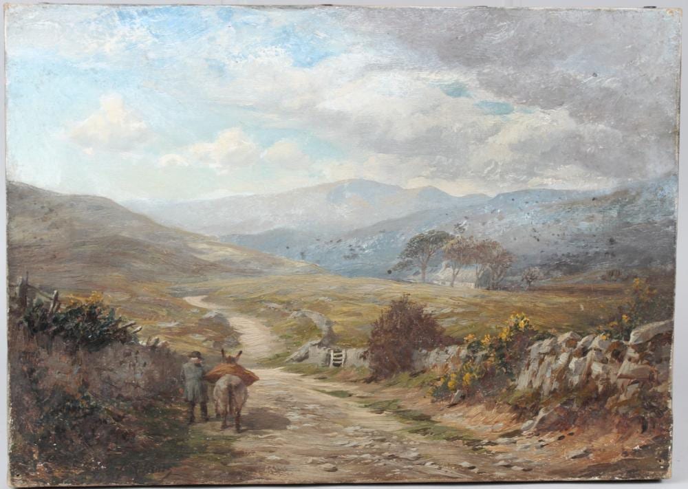 Charles James Adams comparable auction result: charles james adams 1859 1931 man and donkey on a country path oil on canvas signed unframed 25 x 35cm
