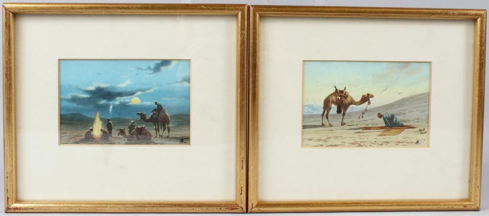 Edwin Lord Weeks comparable auction result: edwin lord weeks 1849 1903 desert scenes of arabs pair of watercolours signed with a monogram 9 x 13 5cm