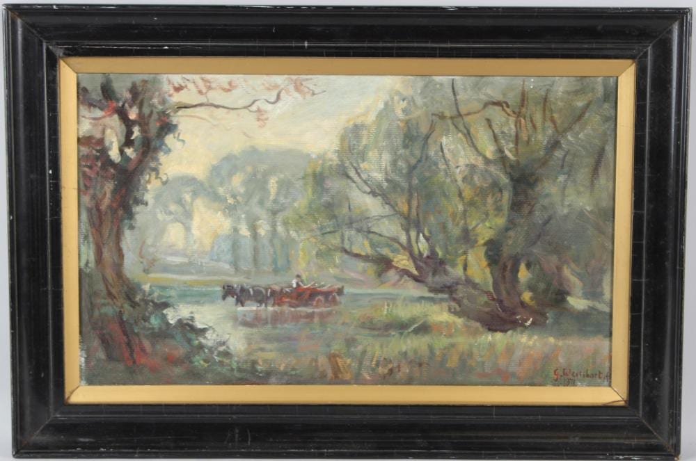 George Weissbort comparable auction result: george weissbort 1928 2013 woodland landscape with horse and cart oil on board signed and dated 1971 29