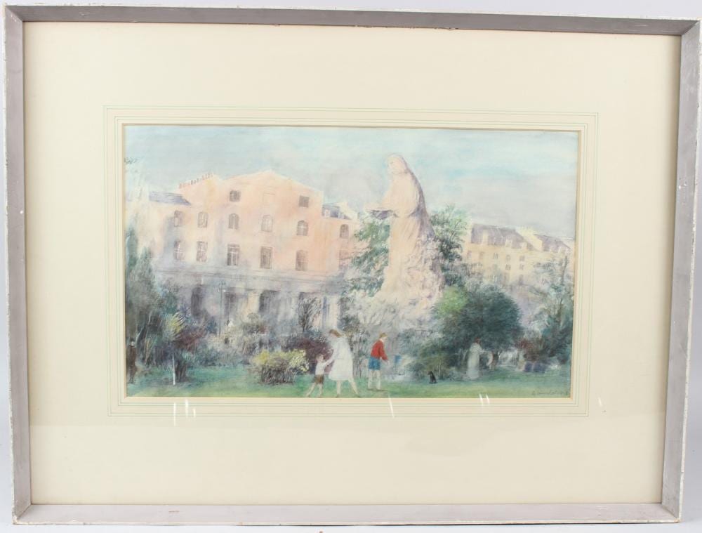 George Weissbort comparable auction result: george weissbort 1928 2013 view of terraced buildings with figures and statue in a garden watercolour si