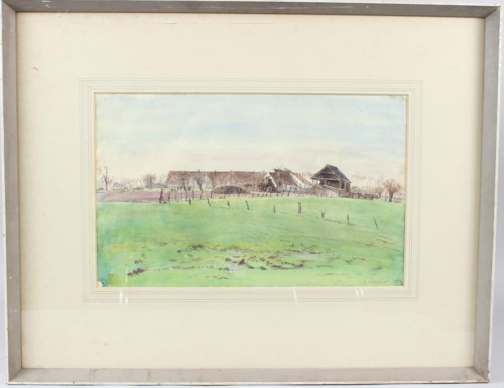 George Weissbort comparable auction result: george weissbort 1928 2013 landscape with cottages and barn watercolour signed and dated 1959 24 x 38 5c