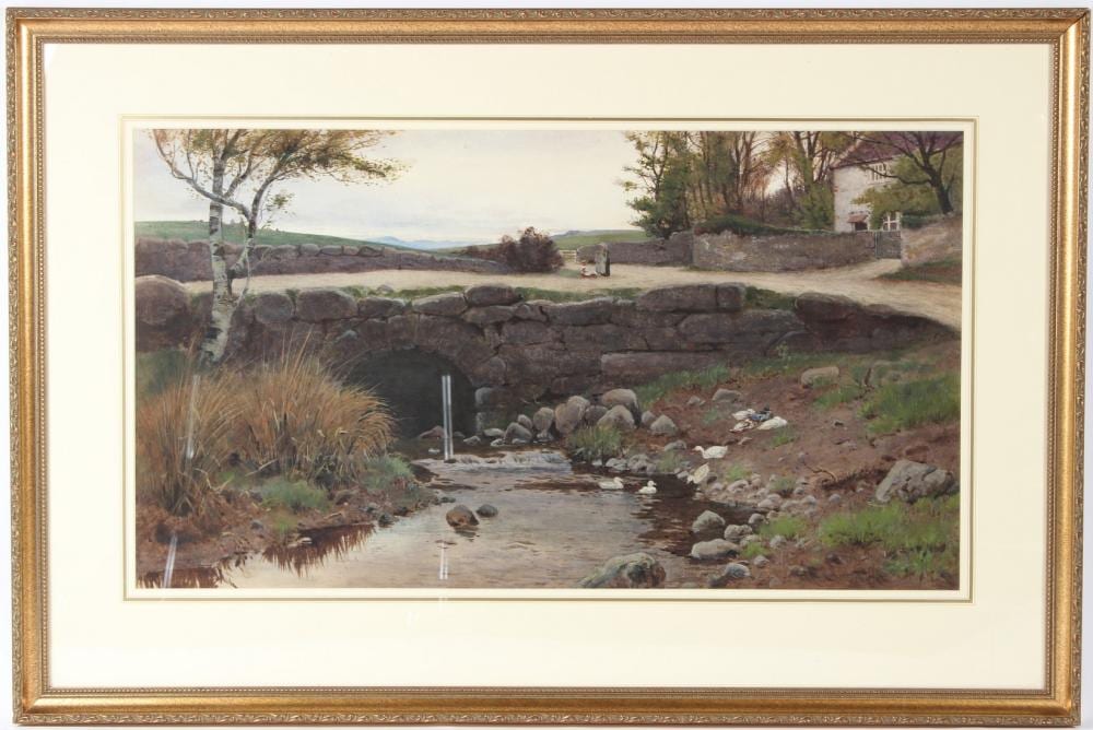 John (1877) McDougal comparable auction result: john mcdougal 1851 1945 view of a bridge over a stream with figures and cottage watercolour signed 41 5