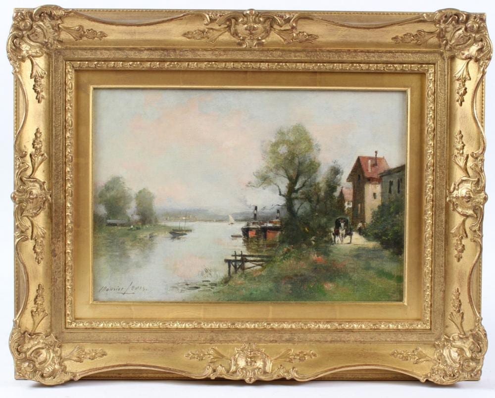 Maurice Lévis comparable auction result: maurice l vis 1860 1940 riverbank scene oil on canvas signed 23 x 34cm