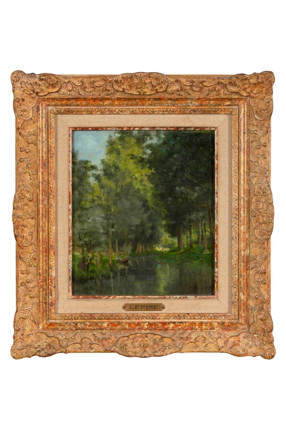 Stanislas Lépine comparable auction result: stanislas l pine 1835 1892 bords de rivi re avec barque en sous bois