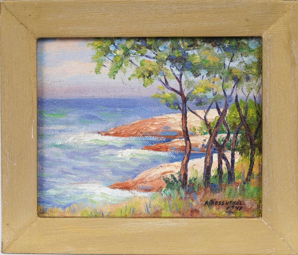 Abraham Rosenthal comparable auction result: abraham rosenthal 1886 1963 vintage american beach scene impressionist framed oil painting