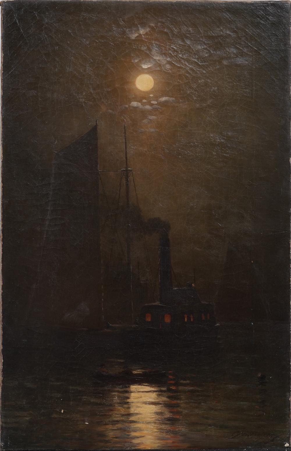 George W. Waters comparable auction result: george w waters 1832 1912 signed nocturnal american moonlit seascape rare antique oil painting