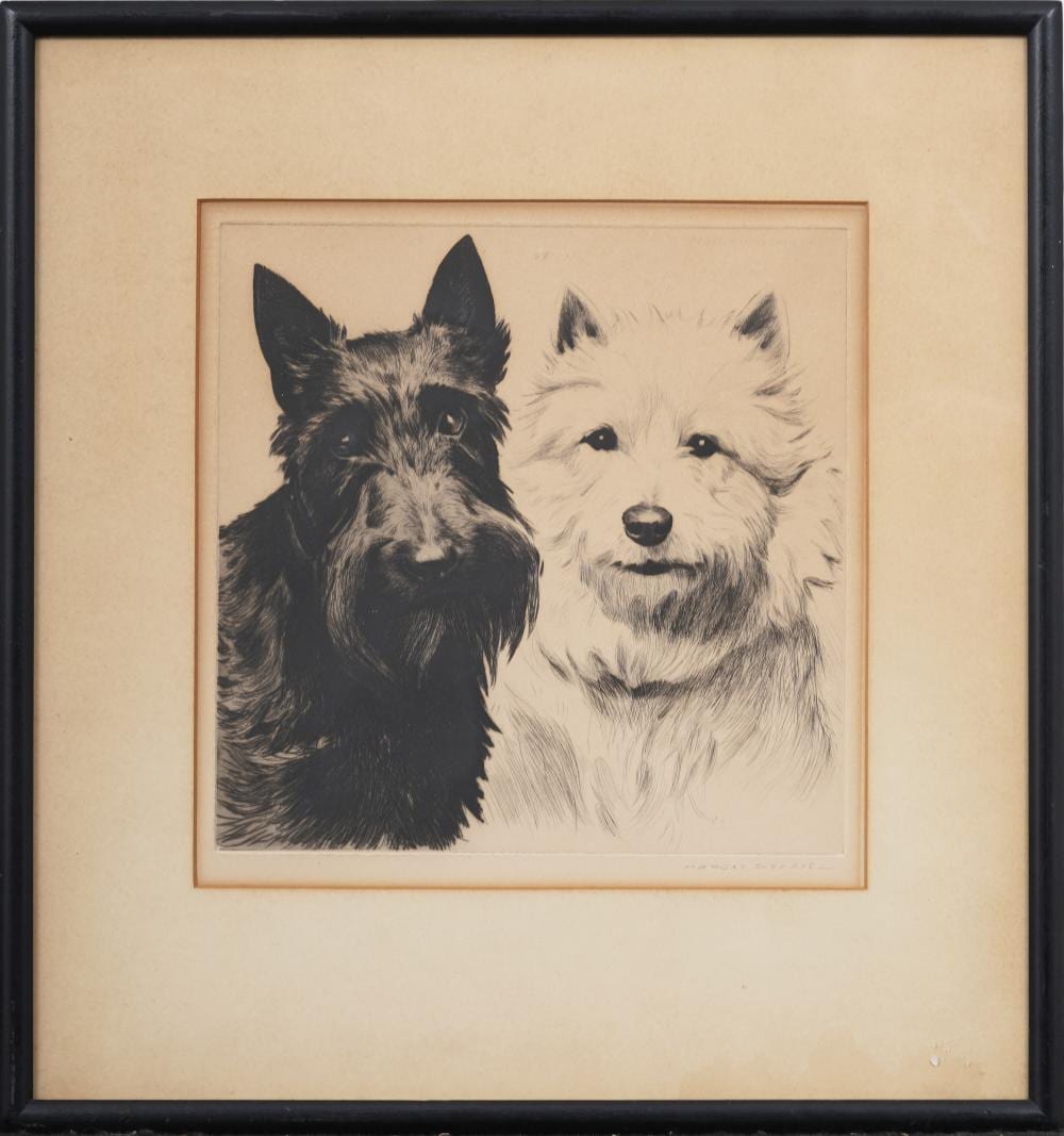Morgan Dennis comparable auction result: morgan dennis 1892 1960 american realist animal dog portrait black and white scotties etching