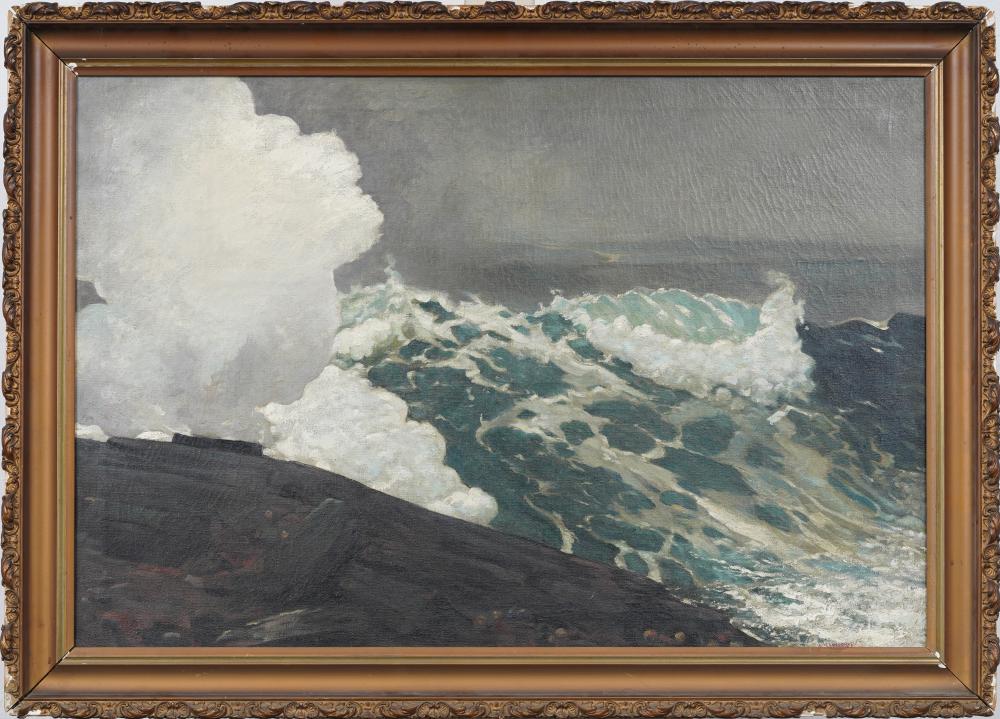 Signed Vintage American Crashing Waves Seascape Large Framed Original Oil Painting sold by Curated Gallery Auctions, lot 260 — auction record photograph