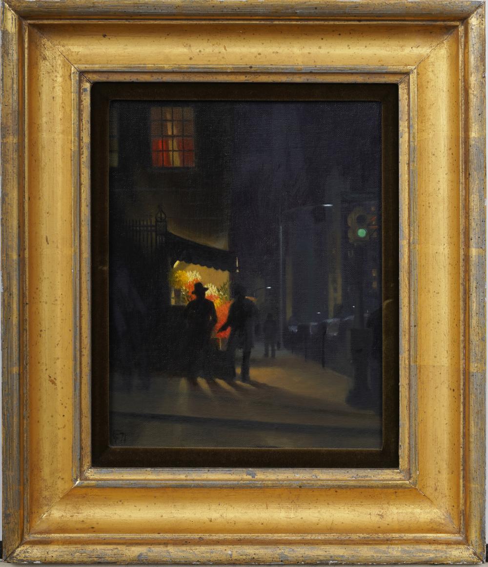 Edward Fitzgerald (1912-1989) Vintage American "Night Florist" New York City Street Scene Painting sold by Curated Gallery Auctions, lot 341 — auction record photograph