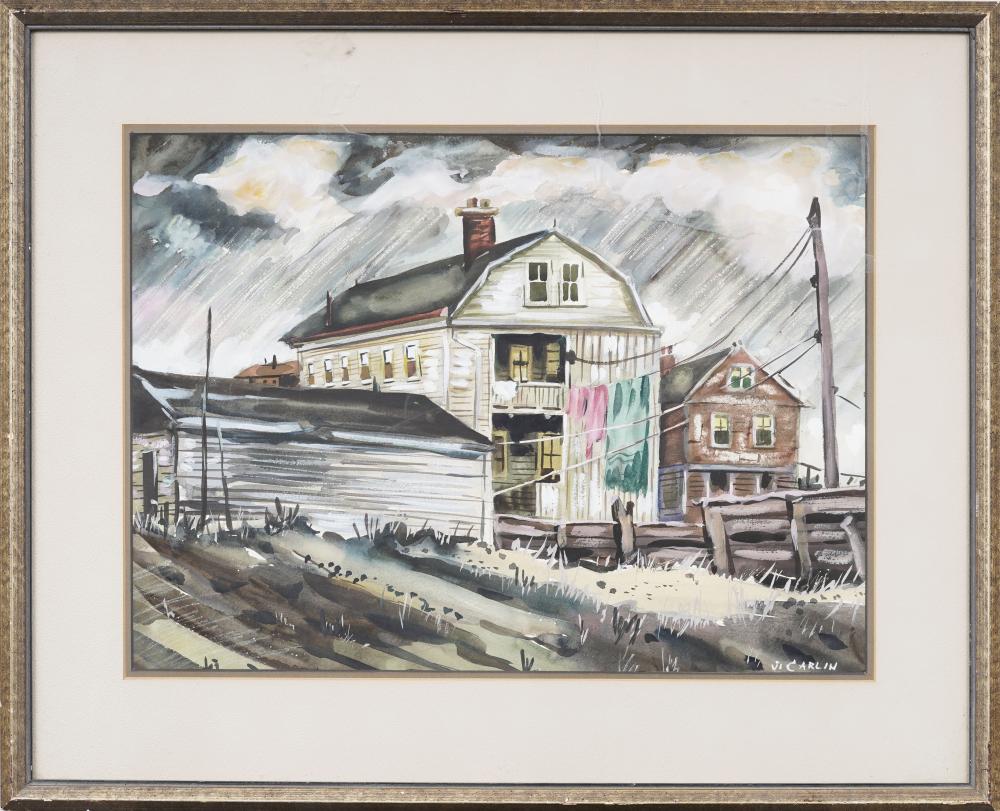 James Carlin comparable auction result: james carlin 1906 2005 vintage american modernist wpa new jersey street scene original painting