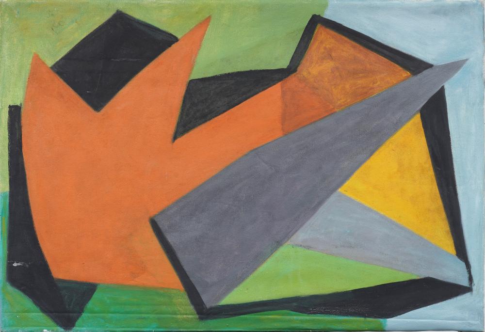 Large Colorful Vintage Abstract Oil Painting on Canvas sold by Curated Gallery Auctions, lot 499 — auction record photograph