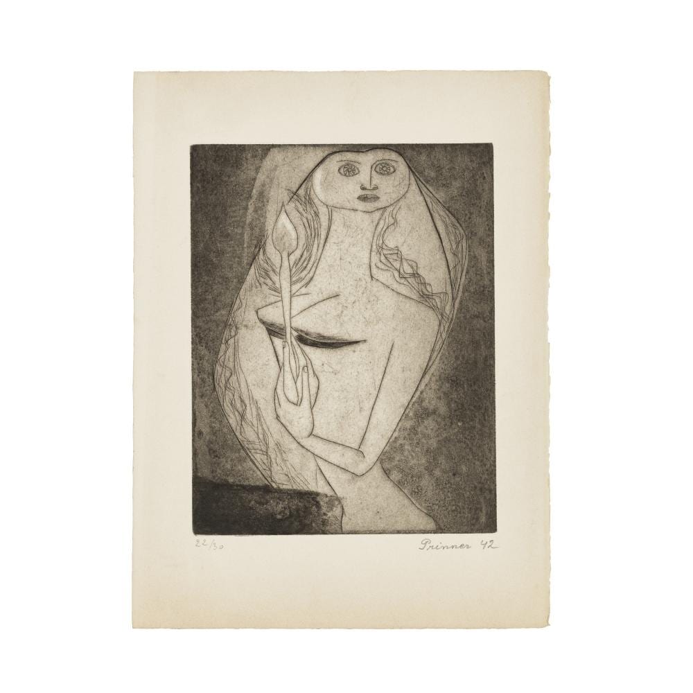 Anton Prinner comparable auction result: anton prinner 1902 1983 sans titre 1942 eau forte en noir sur v lin sign e dat e et num rot e 22 3038 x 28 5 cmetching on vellum signed dated and numbered 22 30