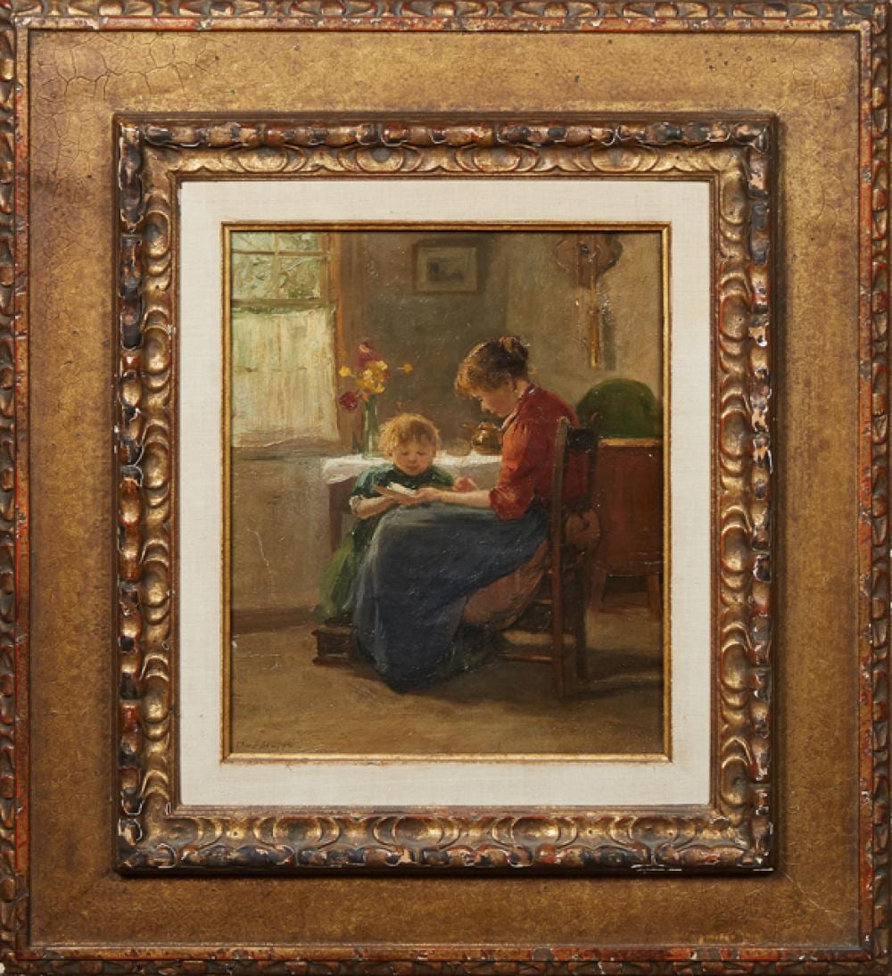 Charles Paul Gruppe comparable auction result: charles paul gruppe canadian 1860 1940 learning to read h 16 3 4 in w 13 1 2 in framed h 29 3 4 in w 27 in d 2 in