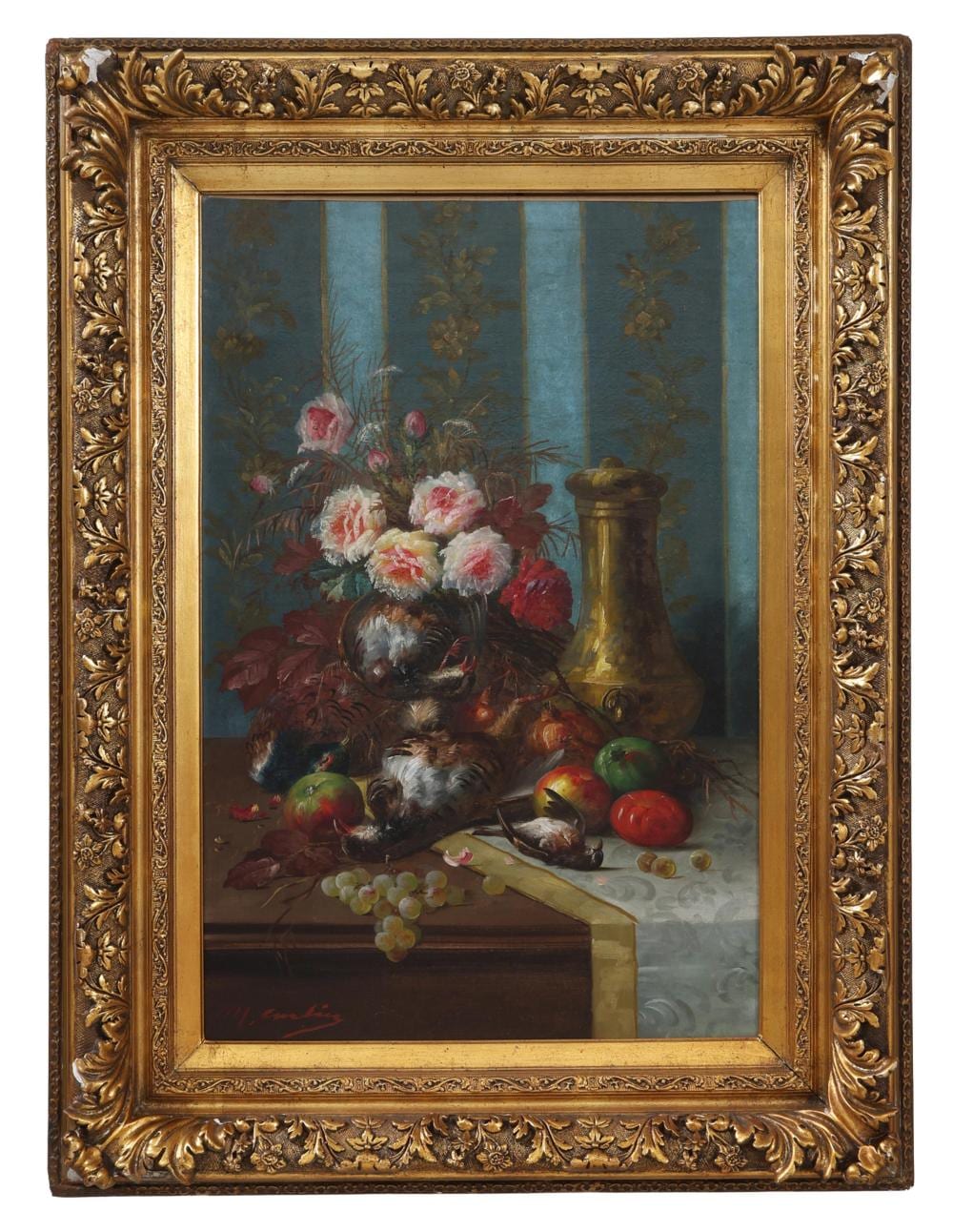 Max Carlier comparable auction result: max albert carlier belgian 1872 1938 nature morte h 35 1 2 in w 24 in framed h 47 in w 36 in