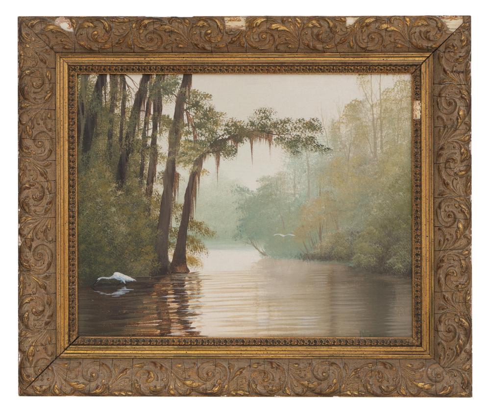 John Akers comparable auction result: john akers louisiana 1944 2006 morning mist bayou scene h 11 1 4 in w 14 in framed h 15 in w 17 7 8 in