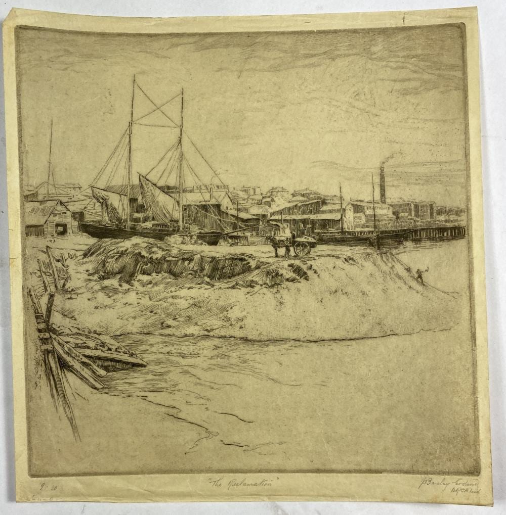 John Barclay Godson comparable auction result: john barclay godson 1882 1957 the reclamation 9 etching ed 50