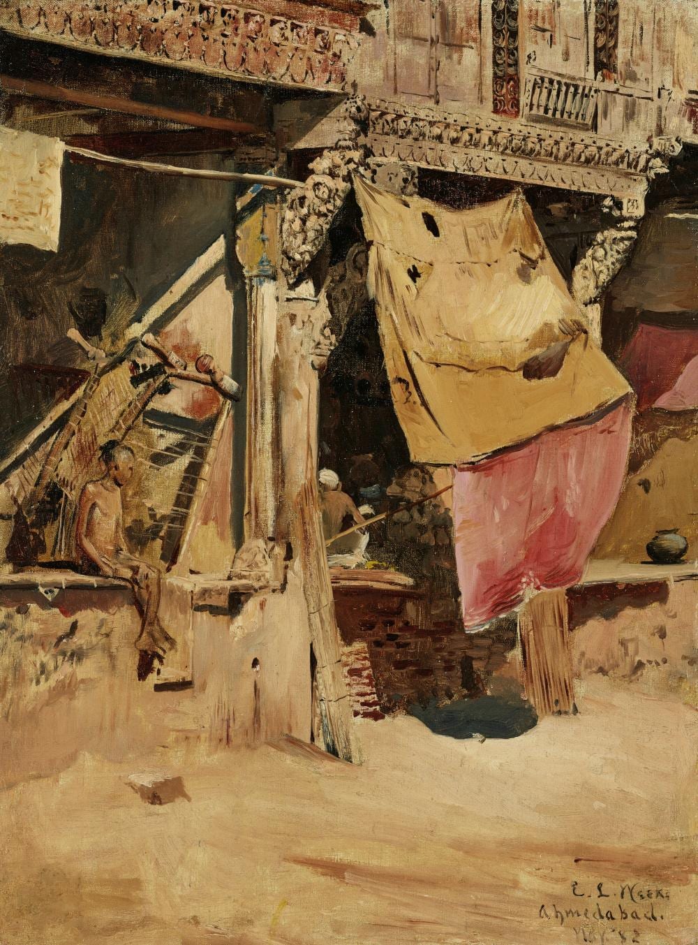 Edwin Lord Weeks comparable auction result: edwin lord weeks 1849 1903 old shops and carved woodwork ahmedabad in